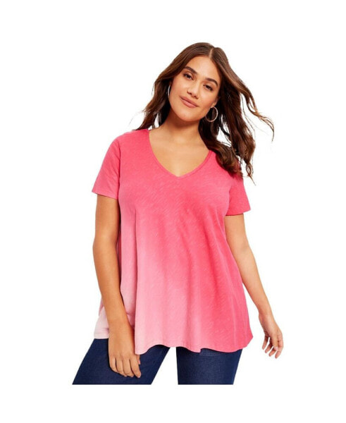 Plus Size June + Vie V-Neck Ombre Tee