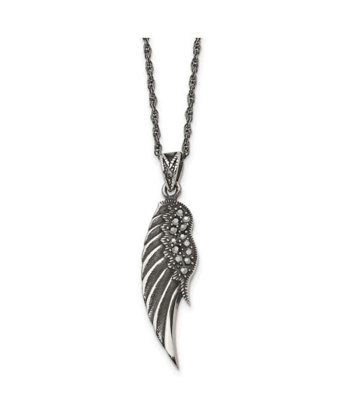 Antiqued and Marcasite Wing Pendant Singapore Chain Necklace