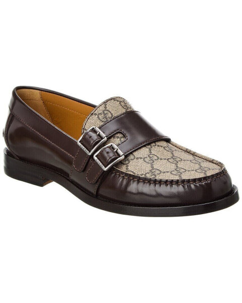 Gucci Gg Buckle Gg Supreme Canvas & Leather Loafer Men's