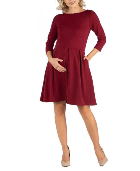 Knee Length Fit N Flare Maternity Dress with Pockets