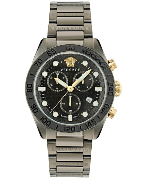 Men's Swiss Chronograph Greca Dome Gunmetal Ion Plated Bracelet Watch 43mm