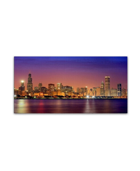 Mike Jones Photo 'Chicago Dusk full skyline' Canvas Art - 24" x 12" x 2"