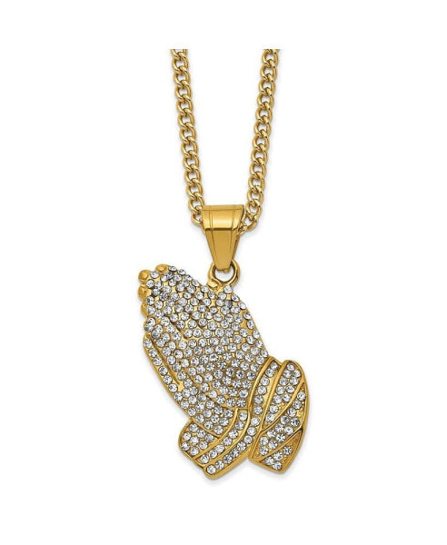 Chisel yellow IP-plated Crystal Praying Hands Pendant Curb Chain