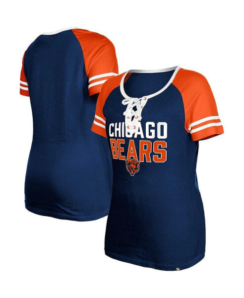 Women's Navy Chicago Bears Raglan Lace-Up T-shirt