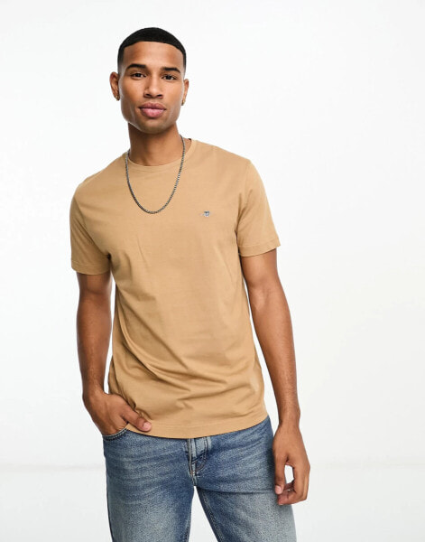 GANT shield logo t-shirt in khaki tan