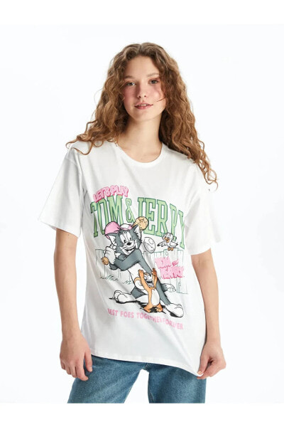 XSIDE Bisiklet Yaka Tom&Jerry Baskılı Kısa Kollu Kadın Tişört