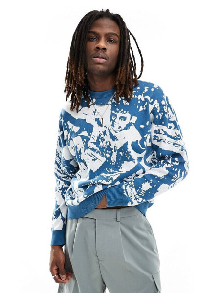 Obey crowd surfer jacquard knit jumper in blue