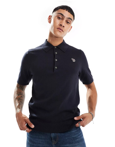 PS Paul Smith knitted polo with zebra logo in navy