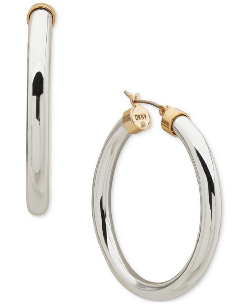 Two-Tone Tube Clicktop Medium Hoop Earrings, 1.6"