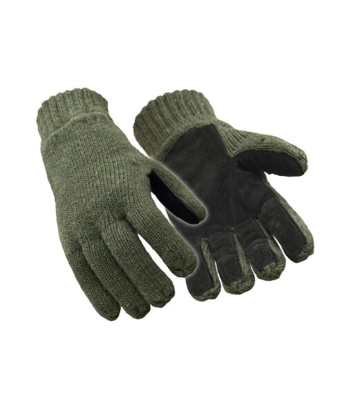 Men's Fleece Lined Insulated Ragg Wool Gloves with Leather Palm