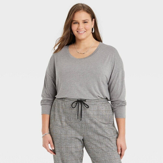 A New Day Plus Size Long Sleeve Rayon Span T-Shirt Women's 2X Heather Grey