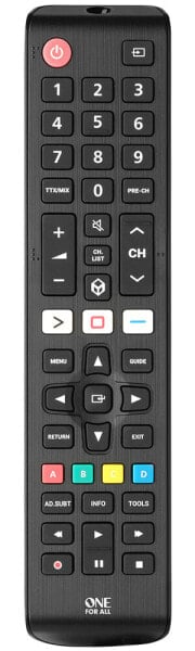 One for All TV Replacement Remotes Samsung TV Replacement Remote - TV - IR Wireless - Press buttons - Black