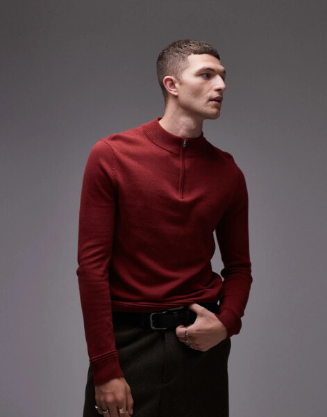 Topman essential 1/4 zip jumper in red