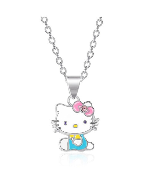 Hello Kitty sanrio Silver Plated Enamel Seated Necklace - 18'' Chain, Officially Licensed Authentic