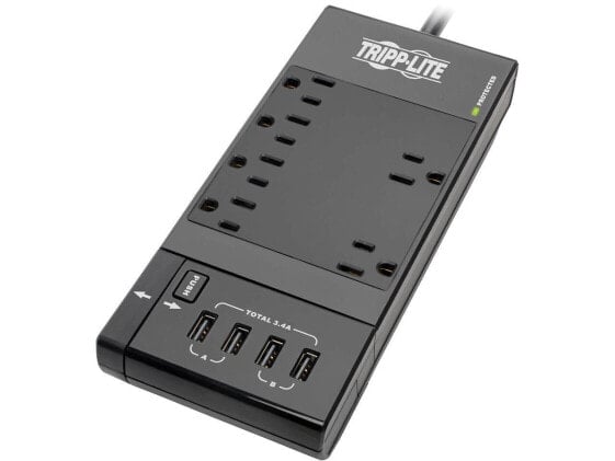 TRIPP LITE Safe-IT Surge Protector 6Outlet 4 Retractable USB Ports 8ft Cord