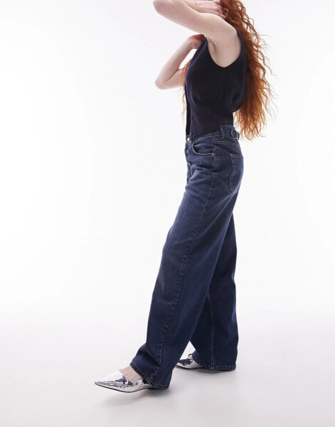 Topshop low rise Cinch back jeans in rich blue