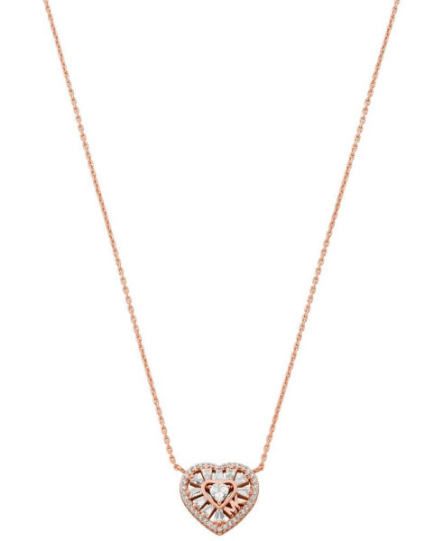 Sterling Silver or 14k Rose Gold-plated Sterling Silver Tapered Baguette Heart Pendant Necklace
