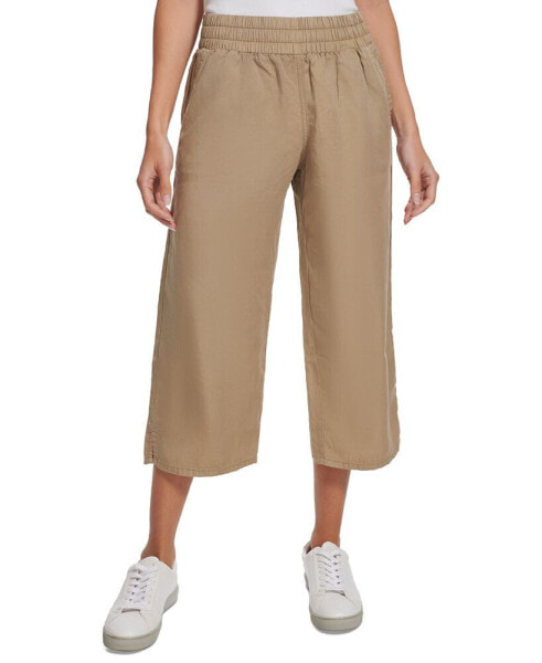 Petite Cropped Twill Pull-On Pants