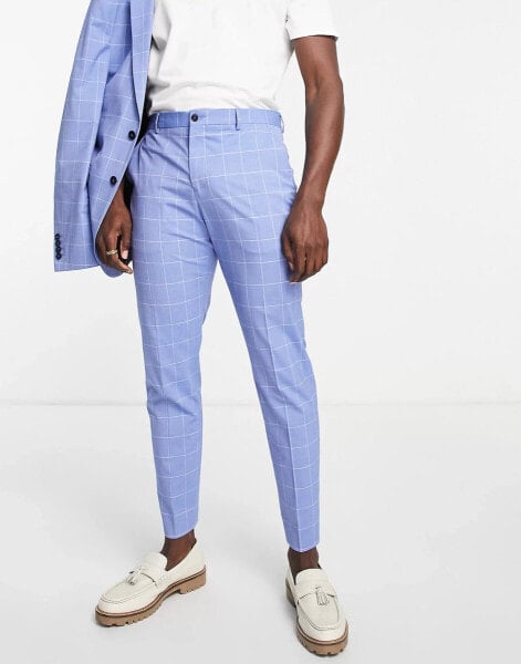 Selected Homme – Enge Anzughose in Blau kariert