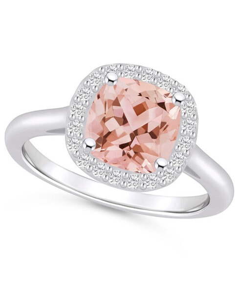 Morganite (2 ct. t.w.) and Diamond (1/4 ct. t.w.) Halo Ring in 14K White Gold