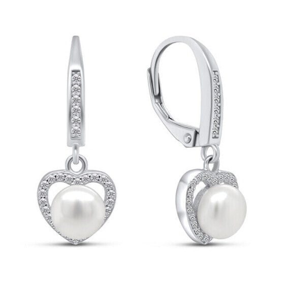 Elegant silver earrings with pearl and zircons EA87