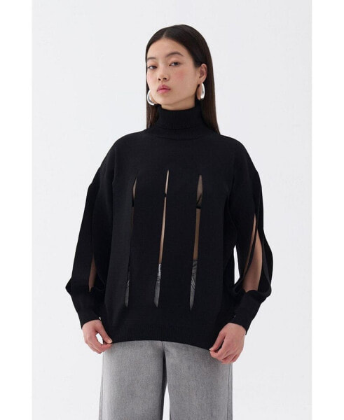 Women's Knitted Sweater with Cut-Out Detail