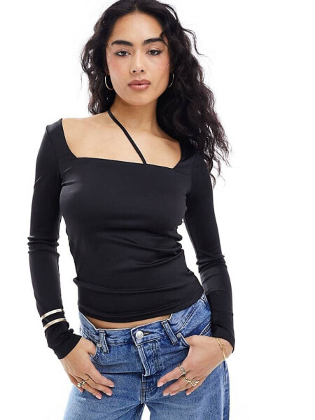 Tommy Jeans multi strap long sleeve top in black