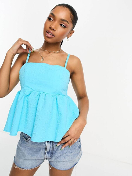 Monki strappy square neck smock sun top in light blue