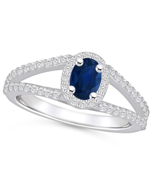 Sapphire (5/8 Ct. t.w.) and Diamond (1/2 Ct. t.w.) Halo Ring
