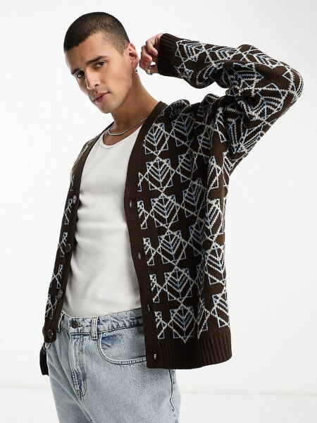 ASOS DESIGN knitted oversized cardigan in geo design