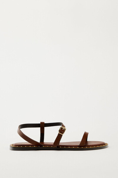 Flat leather slider sandals