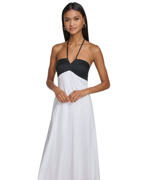 Women's Colorblocked Halter Midi Dress