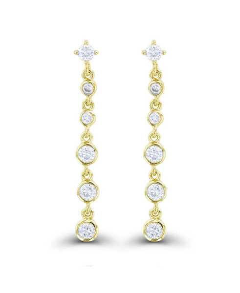 Cubic Zirconia Rhodium Plated Dangling Bezel Set Earrings (Also in 14k Gold Over Silver)