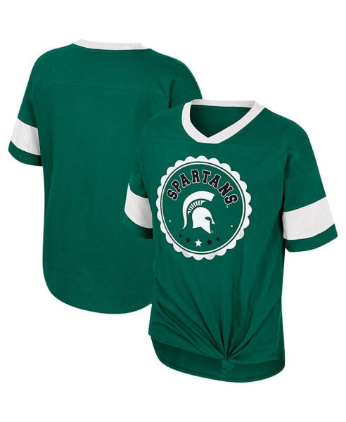 Big Girls Green Michigan State Spartans Tomika Tie-Front V-Neck T-shirt