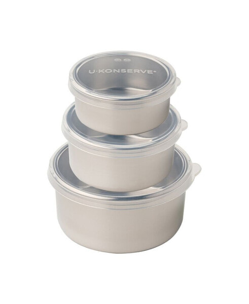 Stainless Steel Round Nesting Trio 3 Piece Set with Silicone Lids