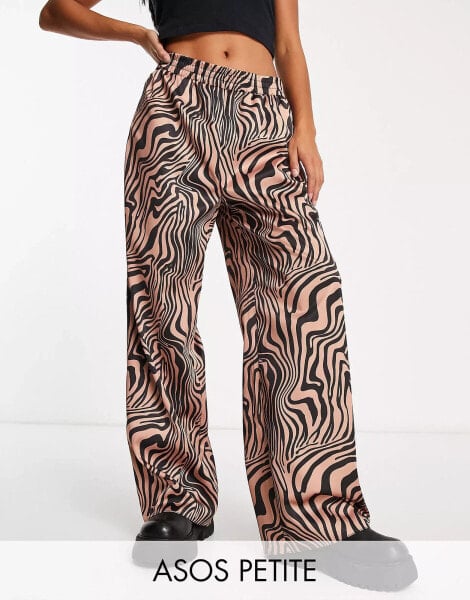 ASOS DESIGN Petite satin pull on trousers zebra print