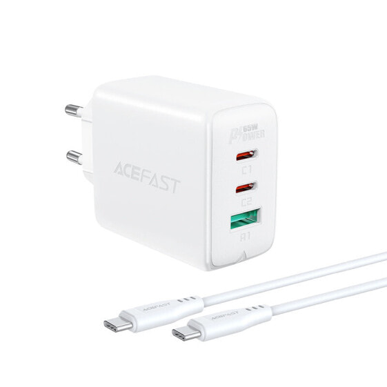 Зарядное устройство сетевое 2x USB-C USB 65W Acefast + кабель USB-C белый