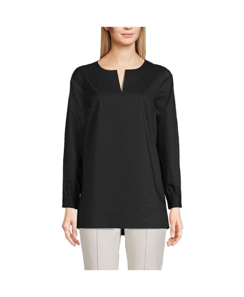 Women's Stretch Broadcloth Long Sleeve Split Neck Tunic