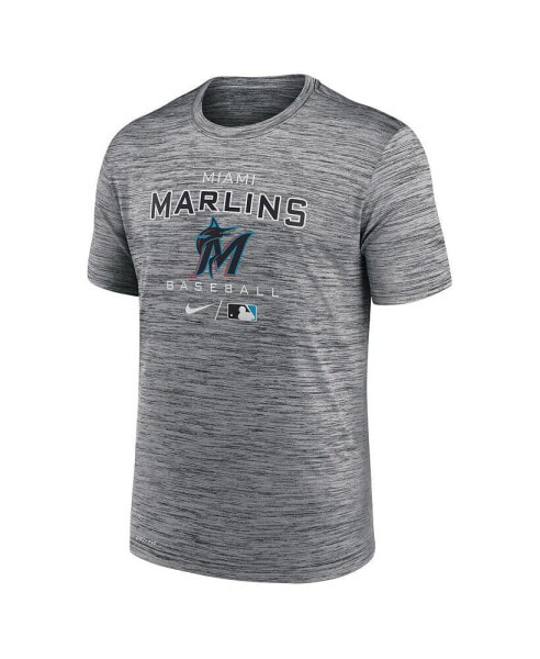 Men's Anthracite Miami Marlins Authentic Collection Velocity Practice Space-Dye Performance T-shirt