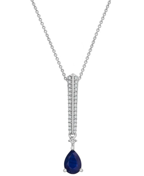 Macy's lab-grown Sapphire (3/4 ct. t.w.) & Diamond Accent 18" Pendant Necklace in Sterling Silver