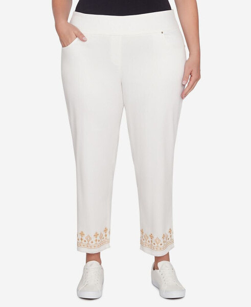 Plus Size Denim Embroidered Ankle Pants