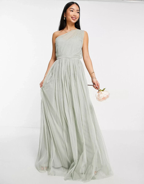 Anaya – Bridesmaid – Maxikleid aus Tüll in Salbeigrün mit One-Shoulder-Träger