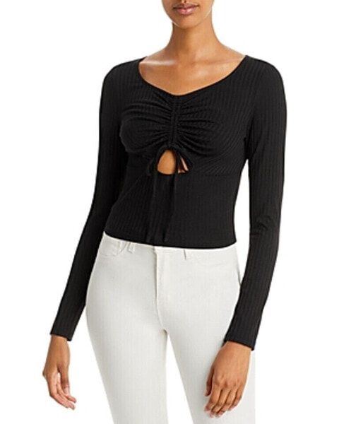 Aqua Ribbed Cut Out Top Black L