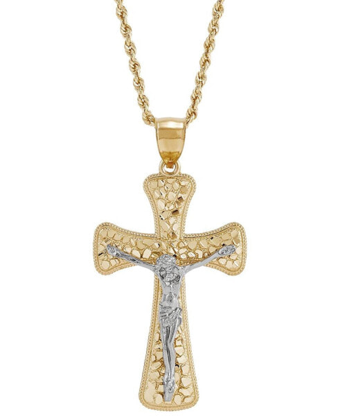 Men's Polished Nugget Crucifix 22" Pendant Necklace in 10k Yellow & White Gold