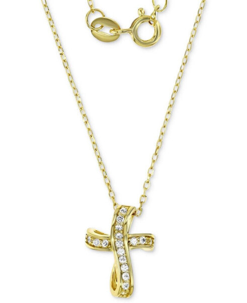 Children's Cubic Zirconia Curved Cross Pendant Necklace in 14k Gold-Plated Sterling Silver, 13 + 2" extender