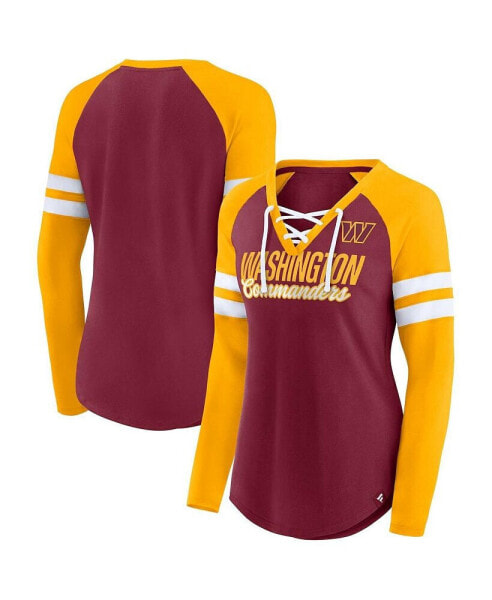 Women's Burgundy, Gold Washington Commanders True to Form Raglan Lace-Up V-Neck Long Sleeve T-shirt