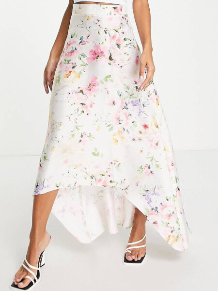 ASOS DESIGN full satin prom maxi skirt in floral print 