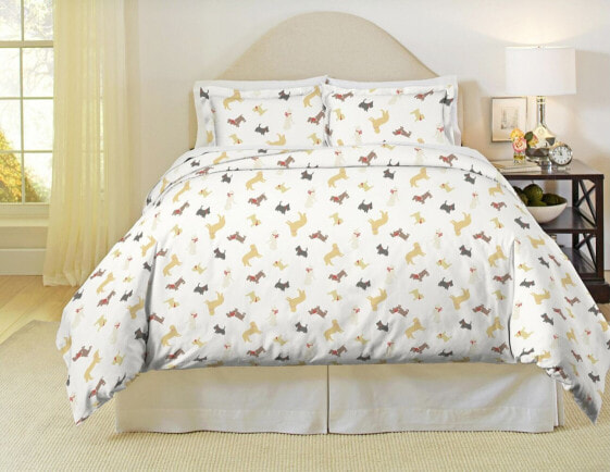 Winter Dogs Print Heavy Weight Cotton Flannel Duvet Cover Set, Full/Queen