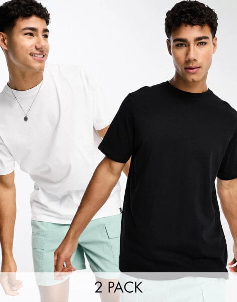 Pull&Bear 2 pack regular fit t-shirt in black & white