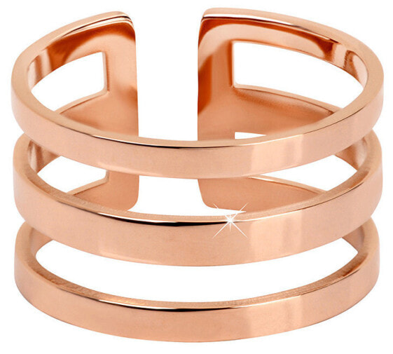 Стильное тройное кольцо из стали, покрытой розовым золотом